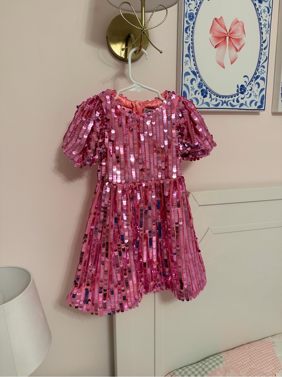 Lola + The Boys Other - Lola + The Boys Pink Sequin Puff-Sleeve Dress